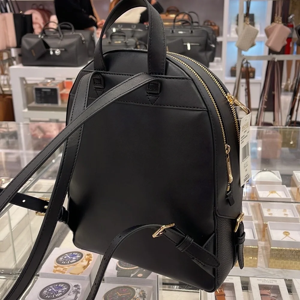 MICHAEL KORS Jaycee Medium zip pocket Pebbled Leather Backpack BLACK color - Picture 8 of 16